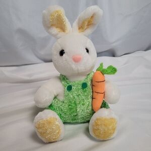 Easter Bunny Plush w/ Carrot White & Yellow w/ Green Overalls 12" Vintage